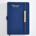 Dark blue leather 18-month 2026-2027 weekly and monthly planner with elastic closure - 2026.01-2027.06 A5 / Blue