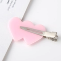 Macro view of pink double heart hair clip with durable metal alligator grip mechanism - 20# Pink Double Heart / 6cm