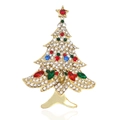 Christmas tree brooch with golden base, white crystals and colorful gems for holiday decoration - Full Rhinestone Christmas Tree