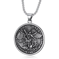 Silver St. Michael Archangel pendant necklace with Law Enforcement Patron engraving - Saint Michael Angel Round Style (A0804-1) / Pendant Only (No Chain) / Steel
