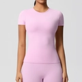 Haut de sport rose ajusté à manches courtes pour femme avec tissu brossé de qualité - Rose Sakura