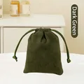Dark green velvet jewelry storage pouch with drawstring closure on white surface - 7cm*9cm / Dark Green