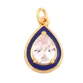 Teardrop pendant with dark blue enamel and clear crystal stone in golden finish - Teardrop-Dark Blue