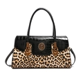 Leopard print and crocodile embossed leather crossbody bag with gold hardware detail - Leopard Brown