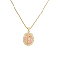 Gold Virgin Mary pendant necklace with pink mosaic center and micro-pave cubic zirconia - Pink