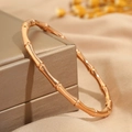 Dettaglio del bracciale in acciaio inossidabile oro rosa stile bambù su scatola - Oro rosa
