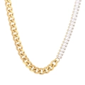 Collana a catena cubana dorata con metà pietre di zircone rettangolari su sfondo bianco - Collana Oro (KN231069-Z)