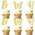 Vue détaillée de six décorations de cupcakes papillons pailletés dorés pour fêtes - Pack Standard / Doré