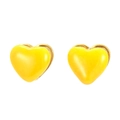 Close-up of yellow heart stud earrings with gold plating and vibrant enamel finish - Gold-Yellow