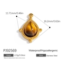 Waterproof stainless steel drop pendant featuring brown tiger eye stone and gold finish - Tiger Eye Texture Teardrop Shape Pendant (PJ92569)