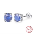 Classic 925 sterling silver stud earrings featuring round blue gemstones in a 4-prong setting - Silver Blue Stone Studs (SE84-BL)