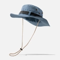 Macro view of blue outdoor boonie hat with breathable side vents and wide sun brim - Blue