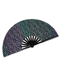 33cm bamboo folding fan with holographic star patterns for parties and rave events - Reflective Black Fan - Stars