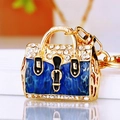 Blue marble enamel handbag keychain with gold finish and sparkling rhinestones - Blue Leopard Handbag