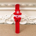 Close-up of red felt Christmas slap bracelet with snowman and snowflake details - Red Snowman - No Light