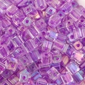 Vibrant purple iridescent square glass sugar beads with AB rainbow finish for DIY jewelry - 5mm 10g/Pack Approx 50pcs / Deep purple