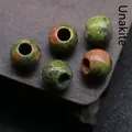 Natural Unakite 12mm large hole beads with green and pink stone texture for DIY jewelry - 1 Piece / Unakite