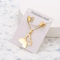 Set di gioielli con farfalla in acciaio inossidabile dorato con collana e orecchini - Set collana e orecchini farfalla / Oro