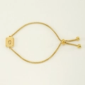 Gold plated box chain bracelet with adjustable slide clasp and square letter Q pendant - Letter Q / Gold