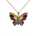 Bohemian gold butterfly pendant necklace with colorful enamel inlay and sparkling crystals - Colorful
