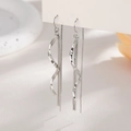 Elegant silver long tassel hook earrings with spiral twist and triple box chain detail - Wavy Line Tassel Ear Threader