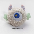 Detail of cute white plush monster brooch with blue star eye and sizing at 8.5x6.5cm - Beige Grey