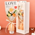 Handgemachtes Häkel-Rosenstrauß-Set in oranger Geschenkbox mit passender Tragetasche - Gelb Verlauf Rose + 2 Puffs Bouquet - LOVE Stil + Geschenkkarton