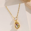 Exquisite gold floral pearl necklace featuring water wave chain and purple flower pendant - Gold Yellow
