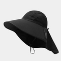 Outdoor sun hat with wide brim, neck flap and breathable mesh in black quick-dry fabric - One Size / Black