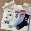 Five-pack of Korean style crew socks featuring cute cartoon dog and floral embroidery - One Size / Mixed Colors