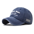 Cappellino da baseball in cotone lavato blu navy con ricami bianchi in stile vintage - Blu Navy Lavato