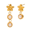 Elegant 18K gold-plated asymmetrical flower earrings with pearls on white background - Asymmetric Flower Faux Pearl-Gold