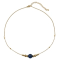 French vintage titanium steel necklace featuring a blue marble tiger eye stone bead - Lapis Lazuli