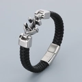 Bracelet en cuir noir tressé avec fermoir ancre en acier inoxydable argenté - Style de Design d'Ancre Argenté (KB94373-BD)
