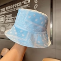 Light blue paisley fisherman hat with white floral print made of cotton fabric - One Size / Sky Blue