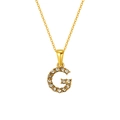 Gold letter G pendant necklace with cubic zirconia paving on a thin chain link - Letter G