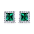 Square emerald stud earrings in S925 sterling silver with halo cubic zirconia accents - Lab Emerald [Princess Square 7*7MM] ER023392