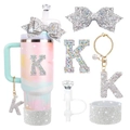 Letter K rhinestone accessory set for Stanley 30oz cup in pink and blue gradient finish - Style 7 (Letter K)