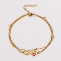 Double-layer gold chain bracelet with infinity symbol and red evil eye charm beads - Red Bracelet