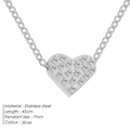 Silver stainless steel heart necklace with cubic zirconia pavé and 45cm chain - Heart / Silver