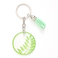 Llavero de acrílico con hoja de helecho, borla verde y anillo de metal plateado - Patrón de Hoja de Helecho Verde (20471)