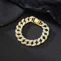 Bracciale cubano 15mm in oro con cristalli scintillanti su sfondo nero con pietre naturali - 7 pollici Oro (18cm)