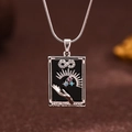 Silver tarot necklace with black Magician pendant and colorful crystals on a snake chain - Silver (X6070SY)
