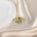 Vintage style gold adjustable ring with green enamel finish and center stone detail - Grass Green - Hemisphere Gem - Open