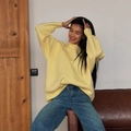 Lazy style loose knit sweater in pale yellow featuring a round neck and drop shoulders - S / Yellow