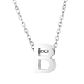 Silver stainless steel necklace with letter B pendant on thin chain in vertical view - Letter B Style (KN233966-Z)