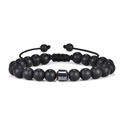 Detail of adjustable braided bracelet featuring matte black beads and hematite cylinder - Matte Black