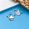 Silver alloy crown pendant with Princess engraving for DIY jewelry crafts - Crown 16x17mm