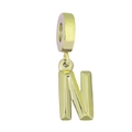 Polished gold-plated titanium steel letter N pendant charm with large bail loop connector - Letter N