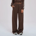 Pantalones deportivos marrón oscuro de pierna ancha con rayas laterales y cintura alta - M / Marrón Café